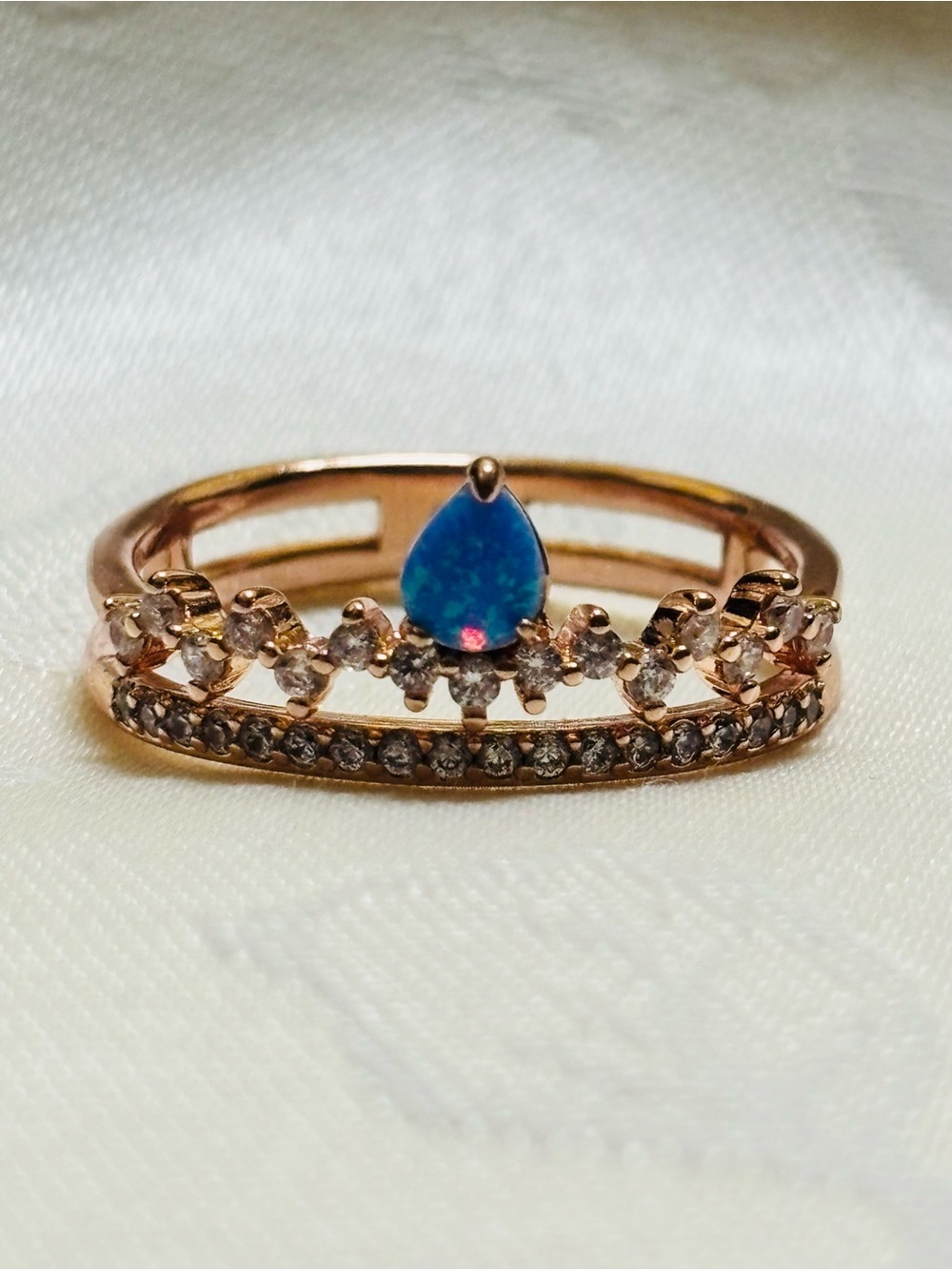 Size 10 Bomb Party Blue Fire Lab Opal Ring Princess Crown Stacker